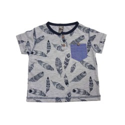 Сива тениска със синьо джобче Палмови листа