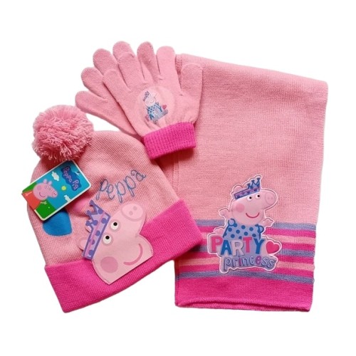 Шапка, шал, ръкавици с Пепа в розово