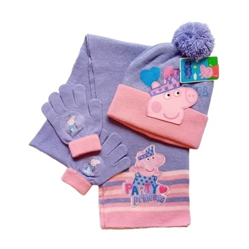 Шапка, шал, ръкавици с Пепа в лилаво